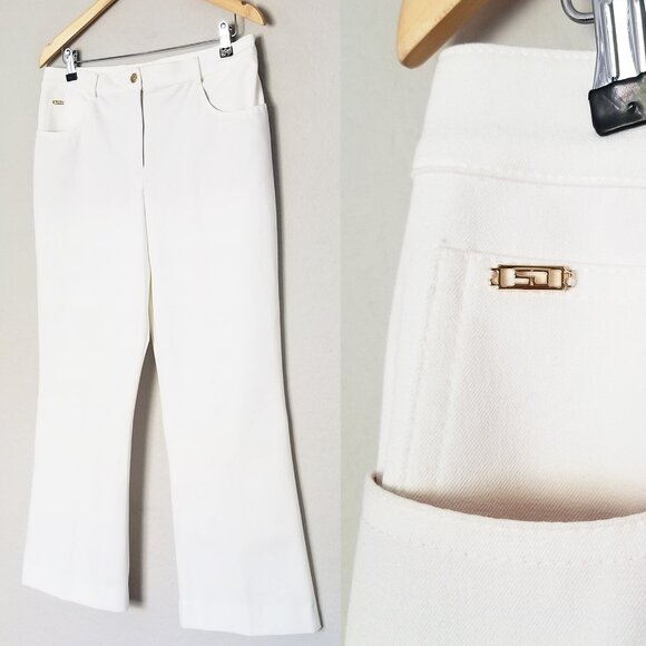 Vintage St. John Sport Essentials Marie Gray White Jeans 12 Cotton Spandex Wide - Picture 1 of 16